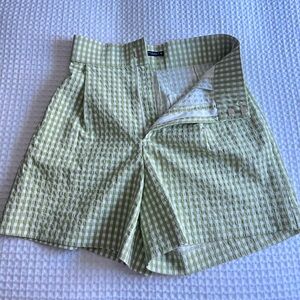 Zara Green Checkered High Waisted Shorts